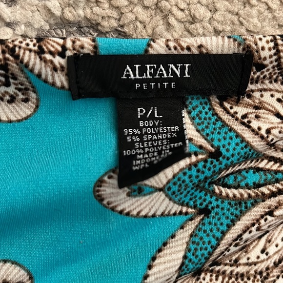 Alfani top, aqua / cream / black print, size PL EUC! - Picture 2 of 5
